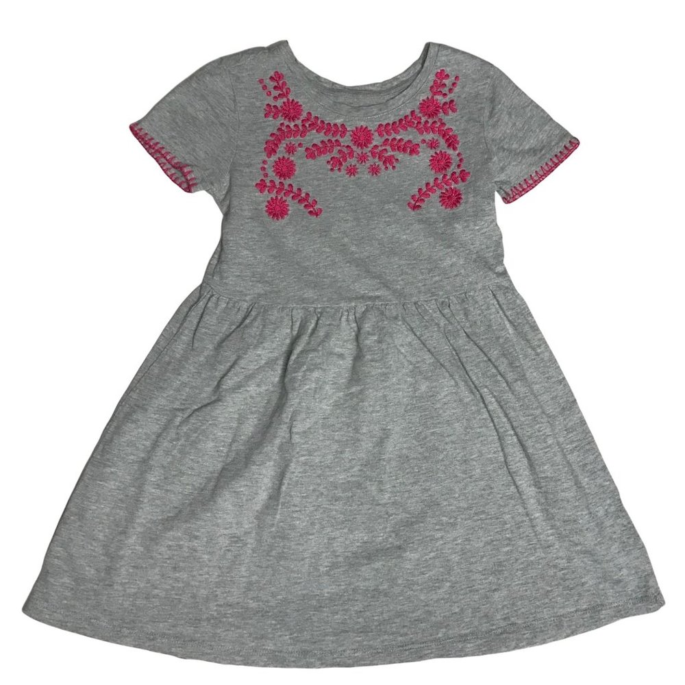 Gap embroidered t-shirt dress gray pink S 6-7